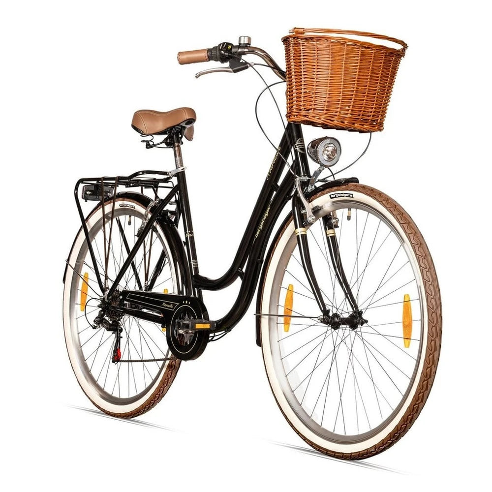 Bergsteiger Cityrad Marseille, 26 Zoll Damenfahrrad, Rattan Korb, 6 Gang