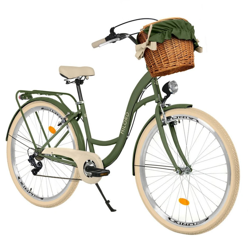Milord Cityrad, 28/26 Zoll, Grün-Creme, 7-Gang, Weidenkorb, Damen