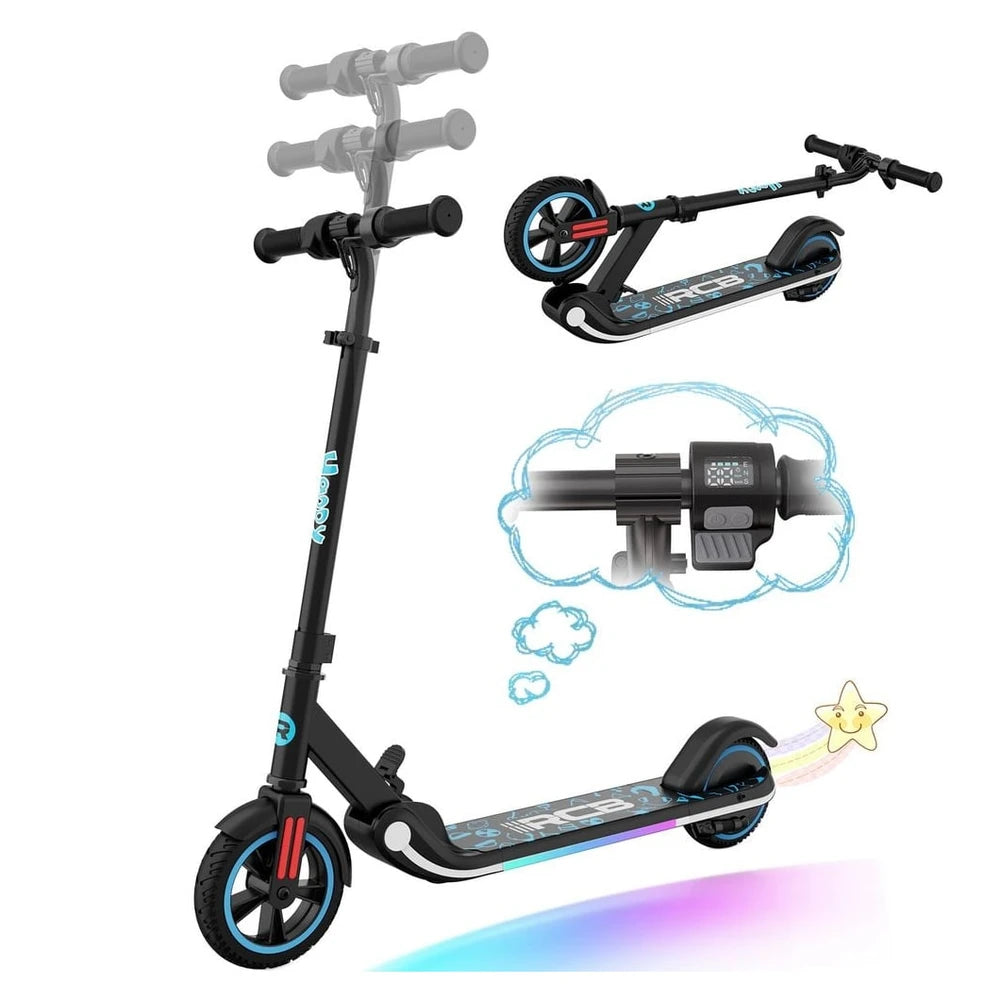 RCB R11 Kinder E-Scooter, faltbar, LED-Licht, 7 Zoll, schwarz
