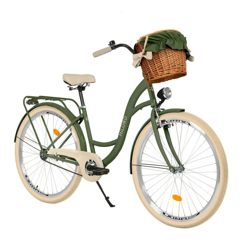 Milord Cityrad 28/26 Zoll, 1-Gang, Grün-Creme, mit Weidenkorb