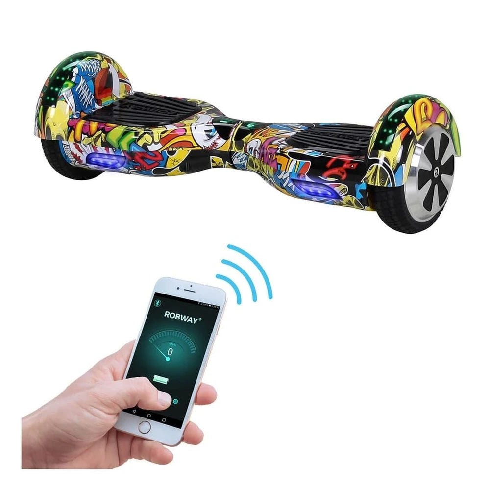 ROBWAY W1 Hoverboard, 6.5 Zoll, Blau Graffiti, 700W, Bluetooth