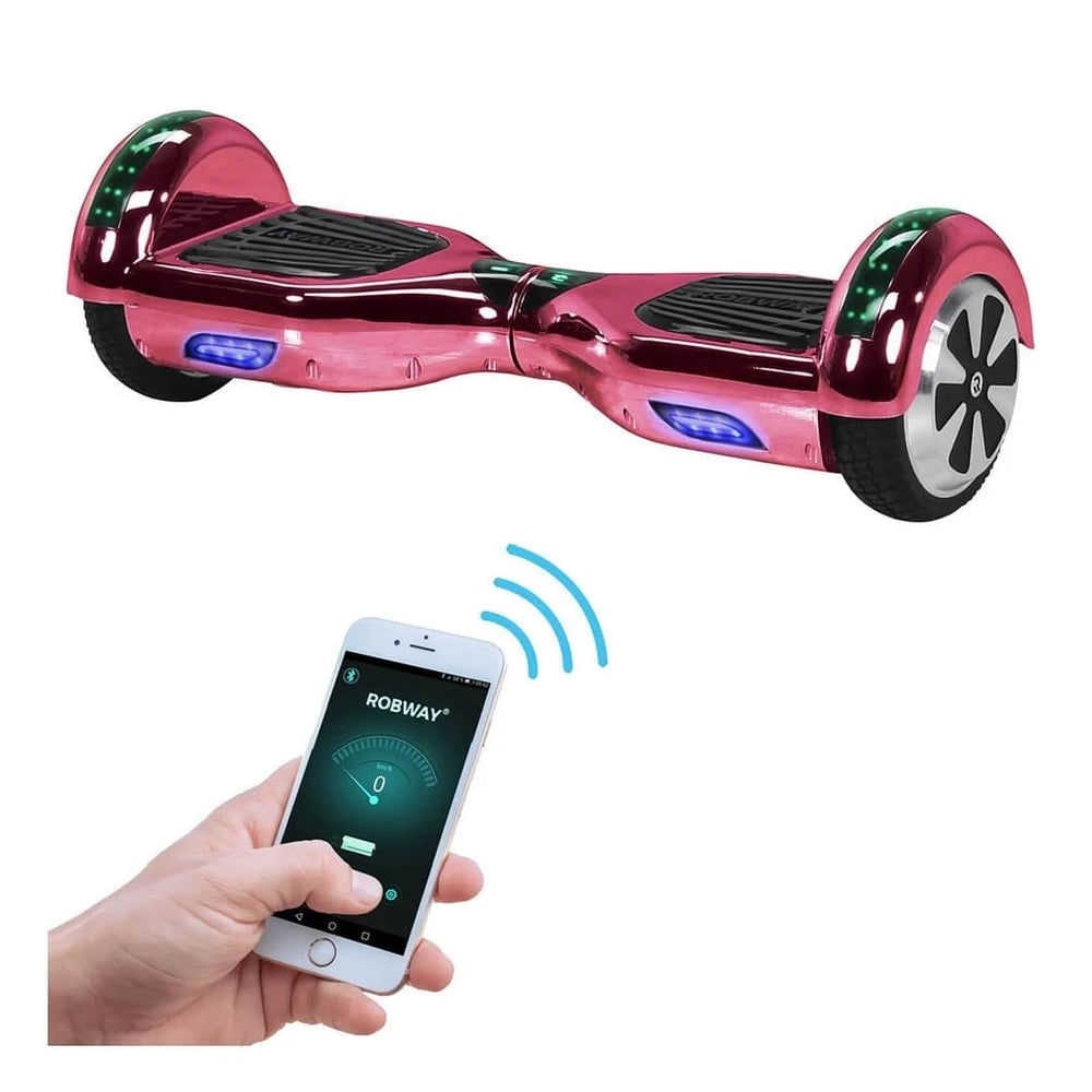 ROBWAY W1 Hoverboard, 6.5 Zoll, Pink Chrom, 700W, Bluetooth, App-Steuerung
