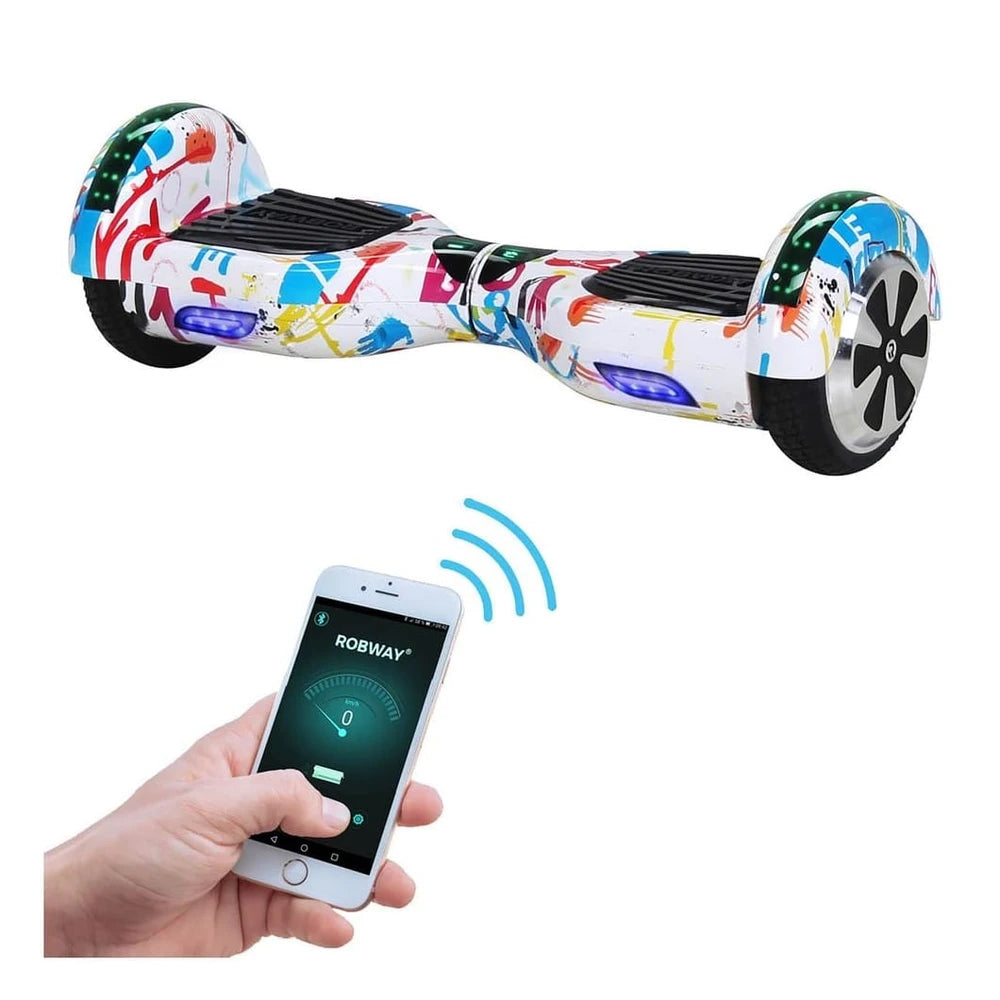 ROBWAY W1 Hoverboard, 6.5 Zoll, Weiß Bunt, Bluetooth, 700 Watt