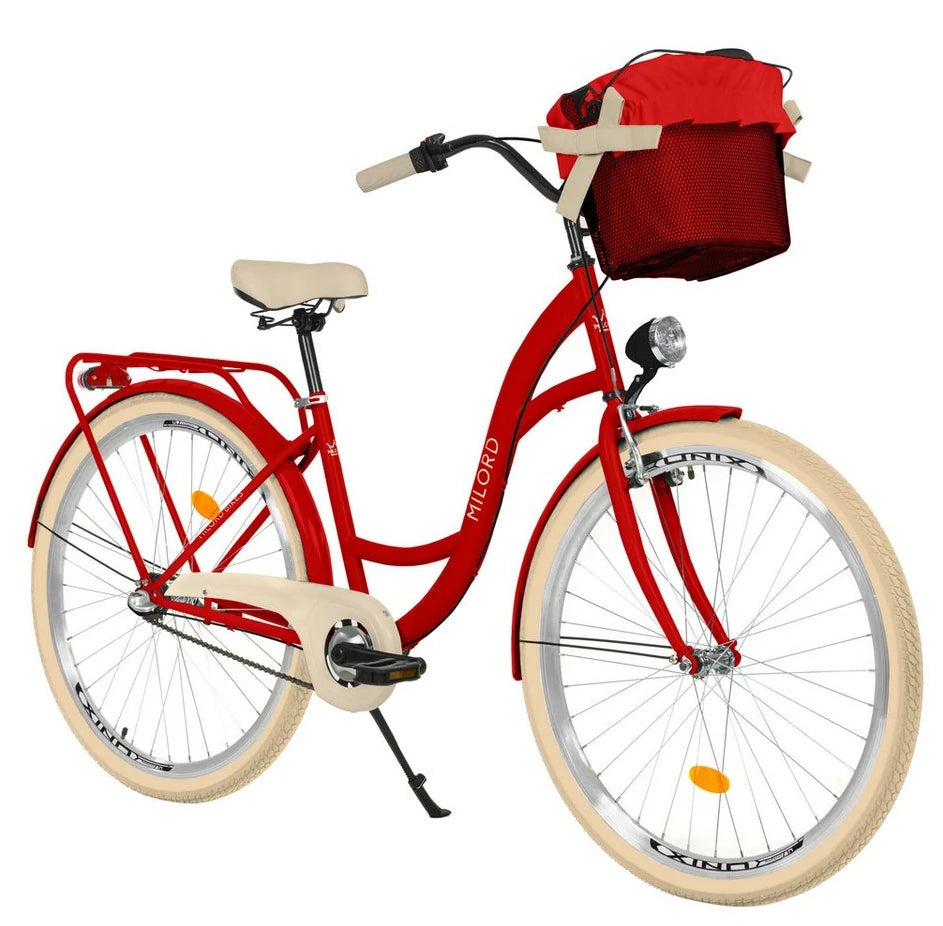 Milord Cityrad, 28/26 Zoll, Rot, 3-Gang, mit Korb und Zubehör