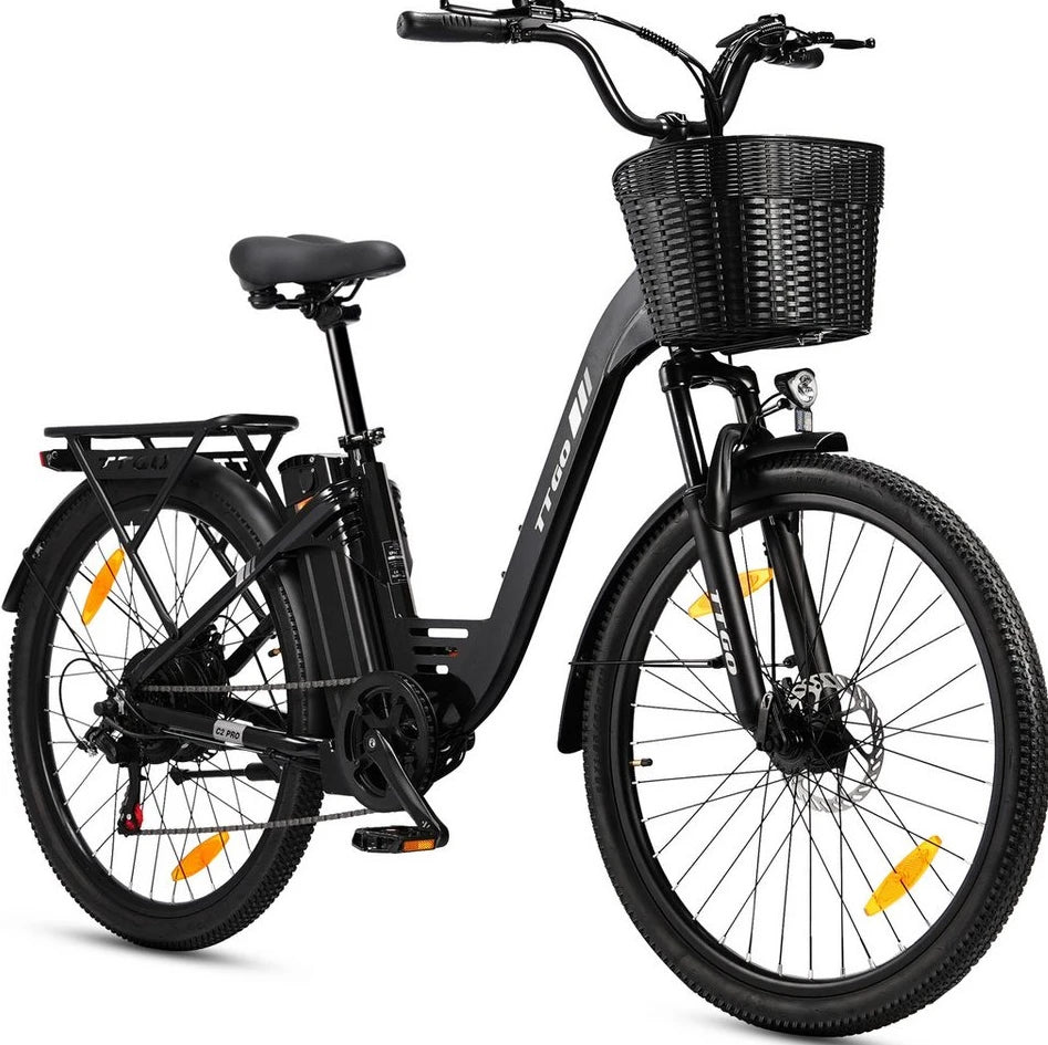 TTGO E-Bike Cityrad 26 Zoll, 80-120km, 7 Gang SHIMANO, 648 Wh, Heckmotor