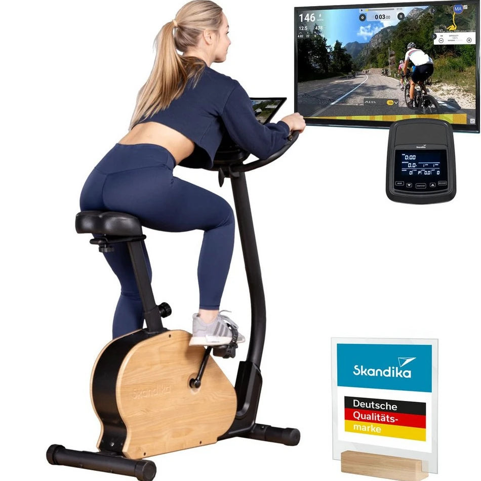 Skandika Ergometer Treliv P8, Eisen mit Holz, LED Display, 22 Programme